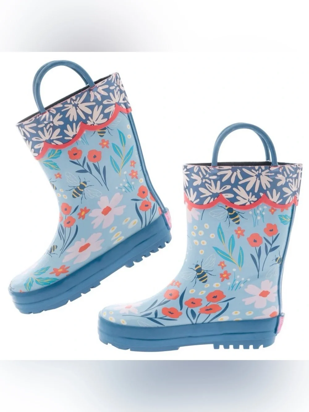 Stephen Joseph Floral & Bee Rainboots Light Blue Cherry Size US 6 EU 23 New